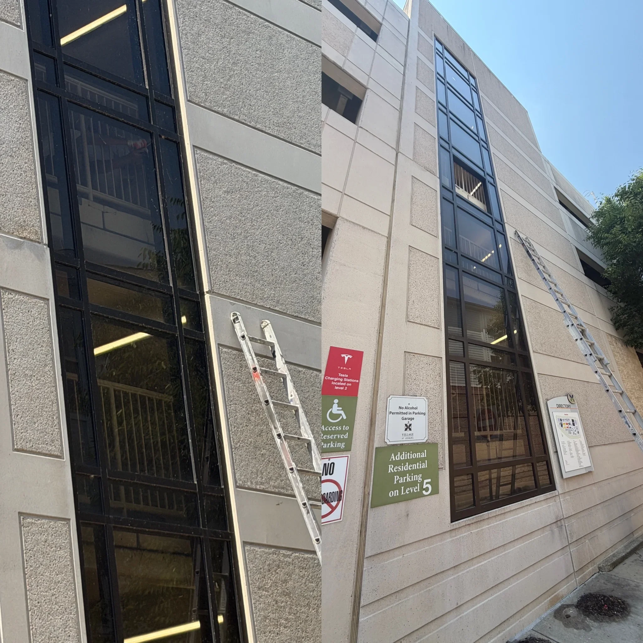 Black-framed commercial windows installed on multi-story building facade by Pyramid Glass LLC